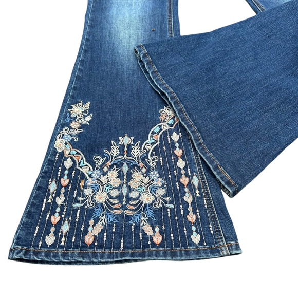 Grace In LA Bell Bottom Jeans 27 Sequins Embroidered Boho Hippie Flare Weatern - Picture 7 of 12